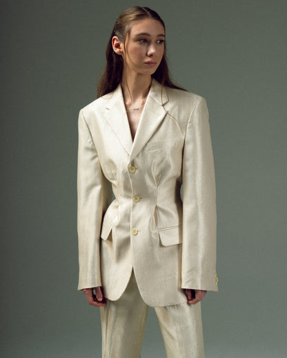 UPCYCLED FITTED CREASED JACKET with a man's shoulder