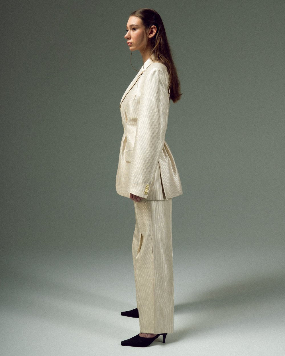 UPCYCLED FITTED CREASED JACKET with a man's shoulder