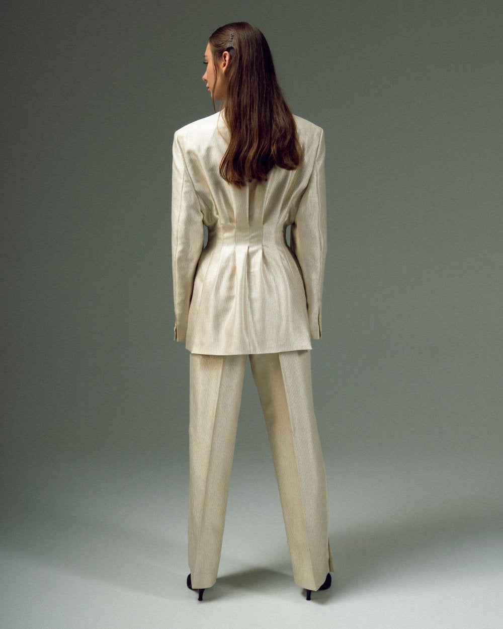 UPCYCLED FITTED CREASED JACKET with a man's shoulder