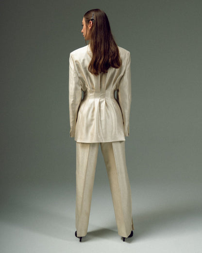 UPCYCLED FITTED CREASED JACKET with a man's shoulder