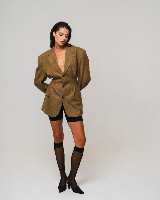 UPCYCLED FITTED CREASED JACKET with a man's shoulder