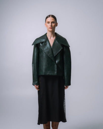 ЖАКЕТ З ЕКОШКІРИ СМАРАГДОВИЙ