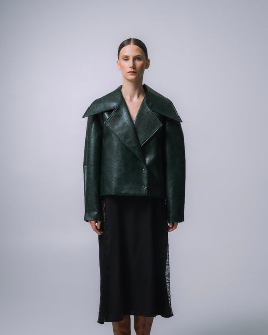 GRAPHIC EMERALD ECO-LEATHER JACKET