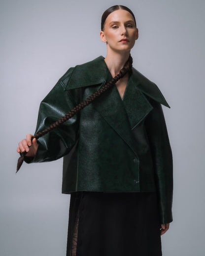ЖАКЕТ З ЕКОШКІРИ СМАРАГДОВИЙ